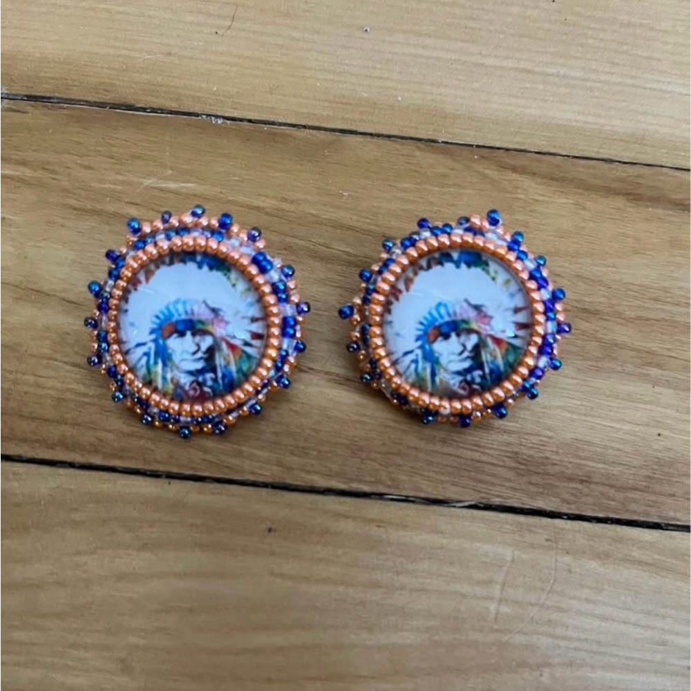 Beaded Round Earrings with Colorful Design